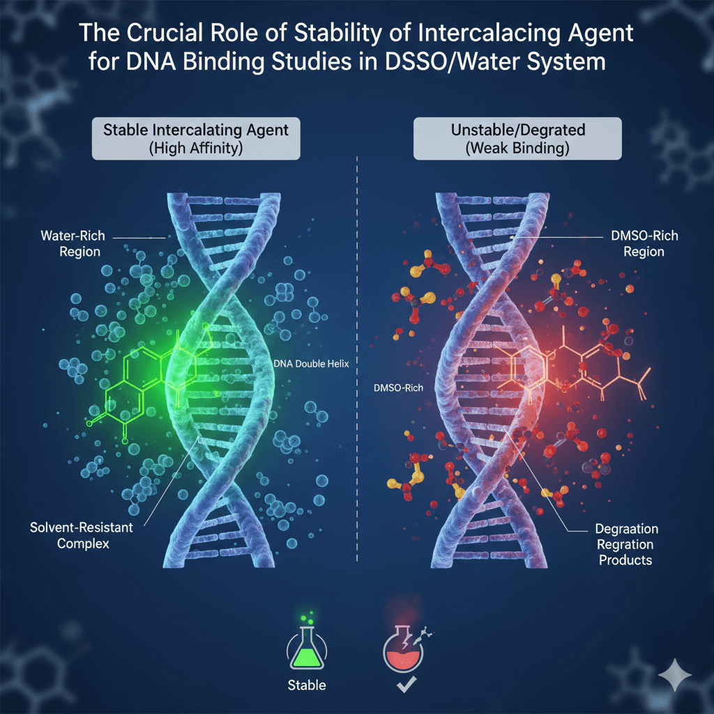 The crucial role of stability of intercalating agent for DNA binding studies in DMSO/water system