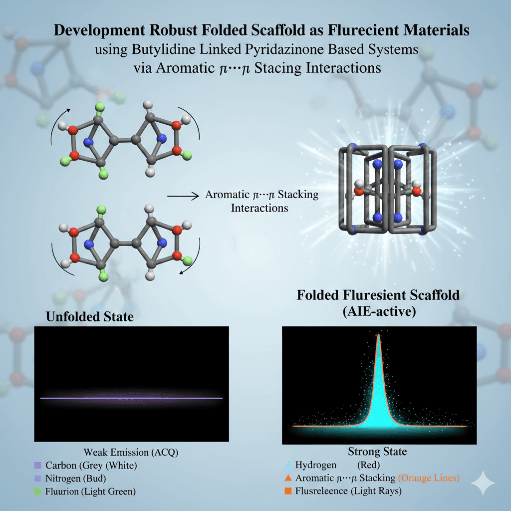Development of robust folded scaffold as fluorescent materials using butylidine linked pyridazinone based systems via aromatic π···π Stacking Interactions