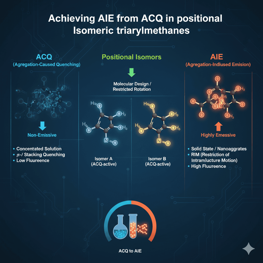 Achieving AIE from ACQ in positional Isomeric triarylmethanes