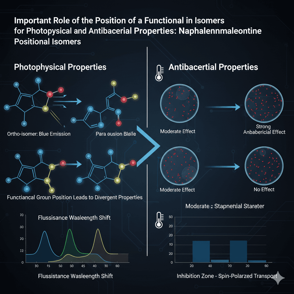 Important role of the position of a functional group in isomers for Photophysical and Antibacterial Properties: A case study with Naphthalenemaleonitrile Positional Isomers