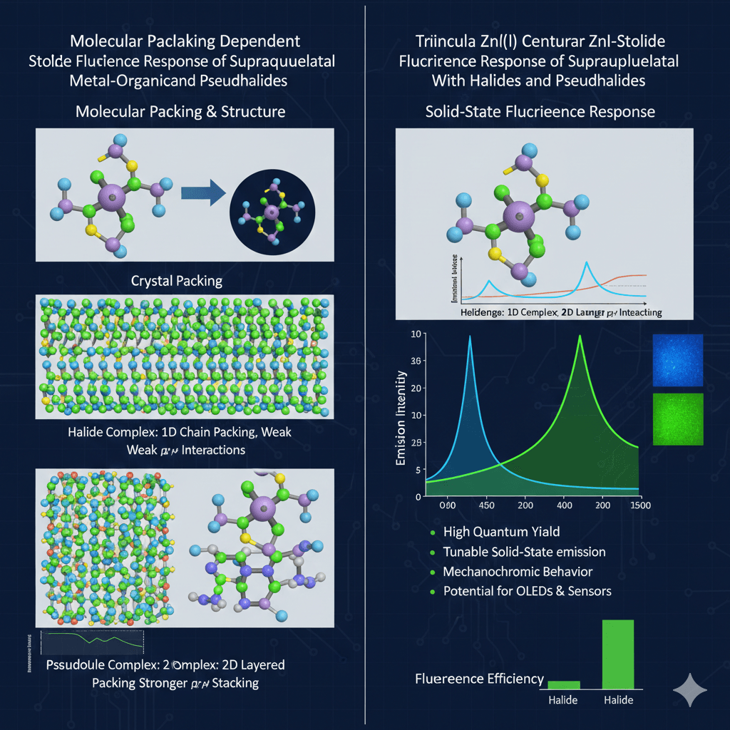 Molecular Packing Dependent Solid-State Fluorescence Response of Supramolecular Metal- Organic Frameworks: Phenoxo-bridged Trinuclear Zn (II) Centered Schiff Base Complexes With Halides and Pseudohalides