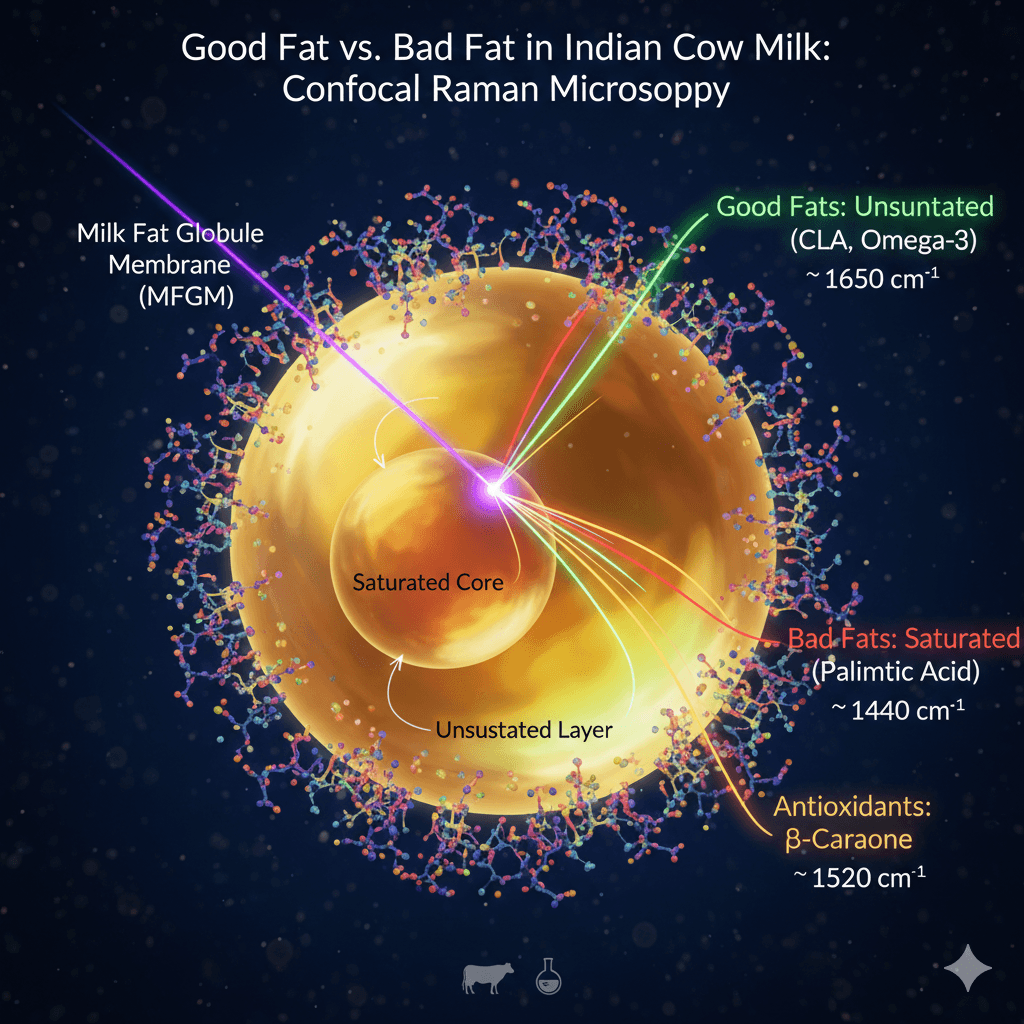 Good fat vs bad fat in Milk: A molecular level Understanding of Indian cow milk using confocal Raman microscopy
